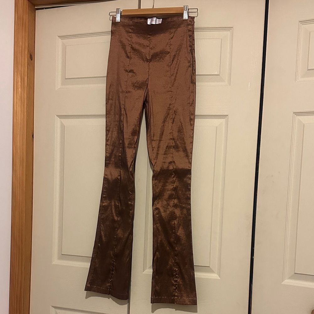 Shiny Brown Flared Pants